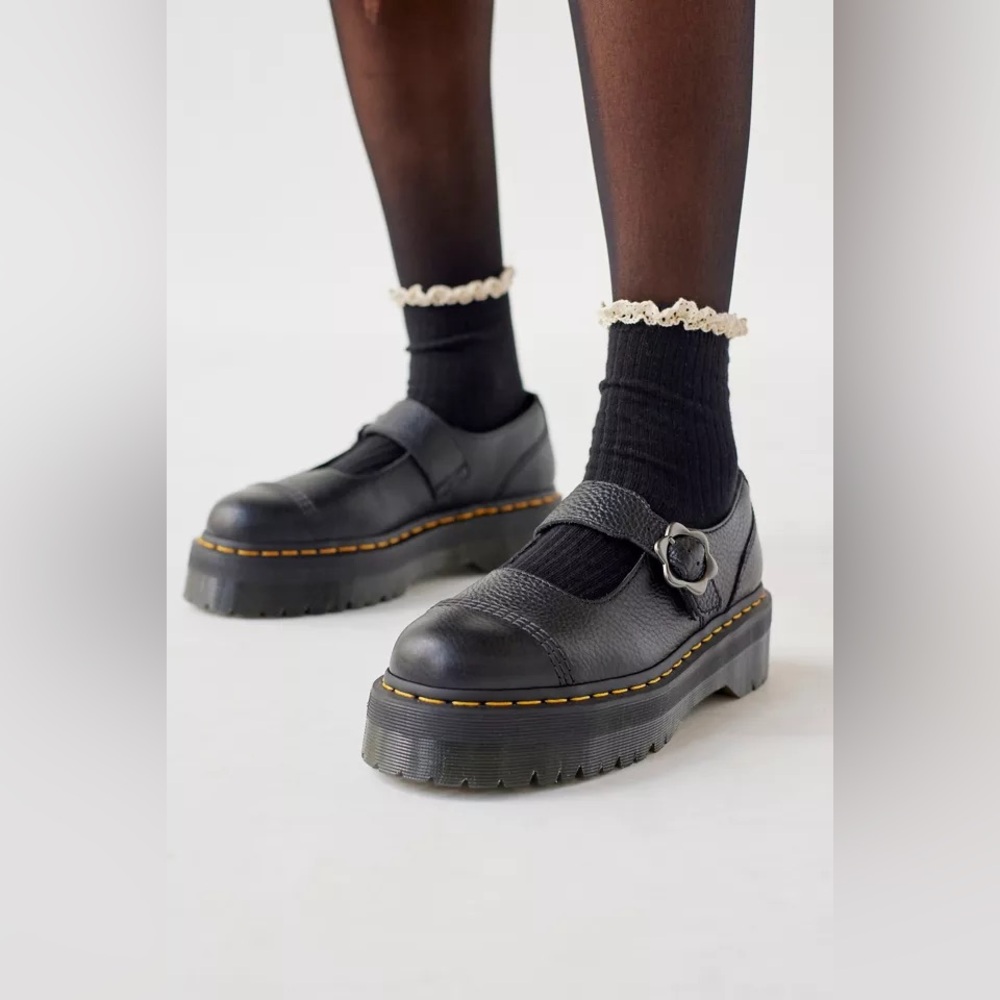 New Dr Martens Addina  Flower Platform Oxford Black Mary Jane Shoes 11